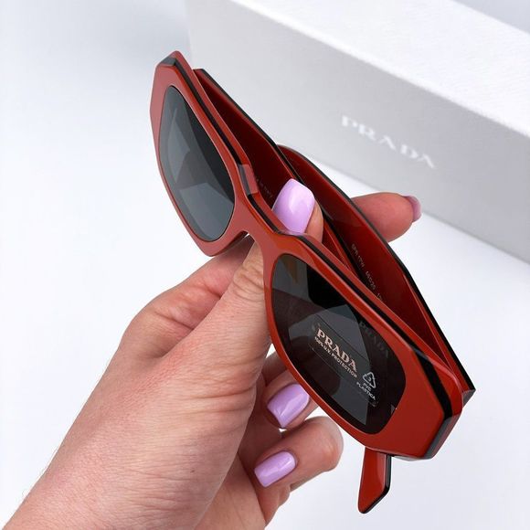 Prada PR17WS 12N5S0 Sunglasses Orange Black Dark Grey Rectangle Unisex - Picture 4 of 11